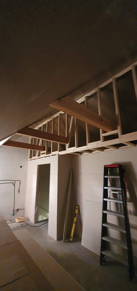 Skeletbouw van kamers op zolder in uitvoering